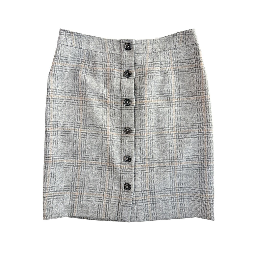 Brooks Brothers Skirt Women 4 Gray Plaid Wool Blend Button Front Mini